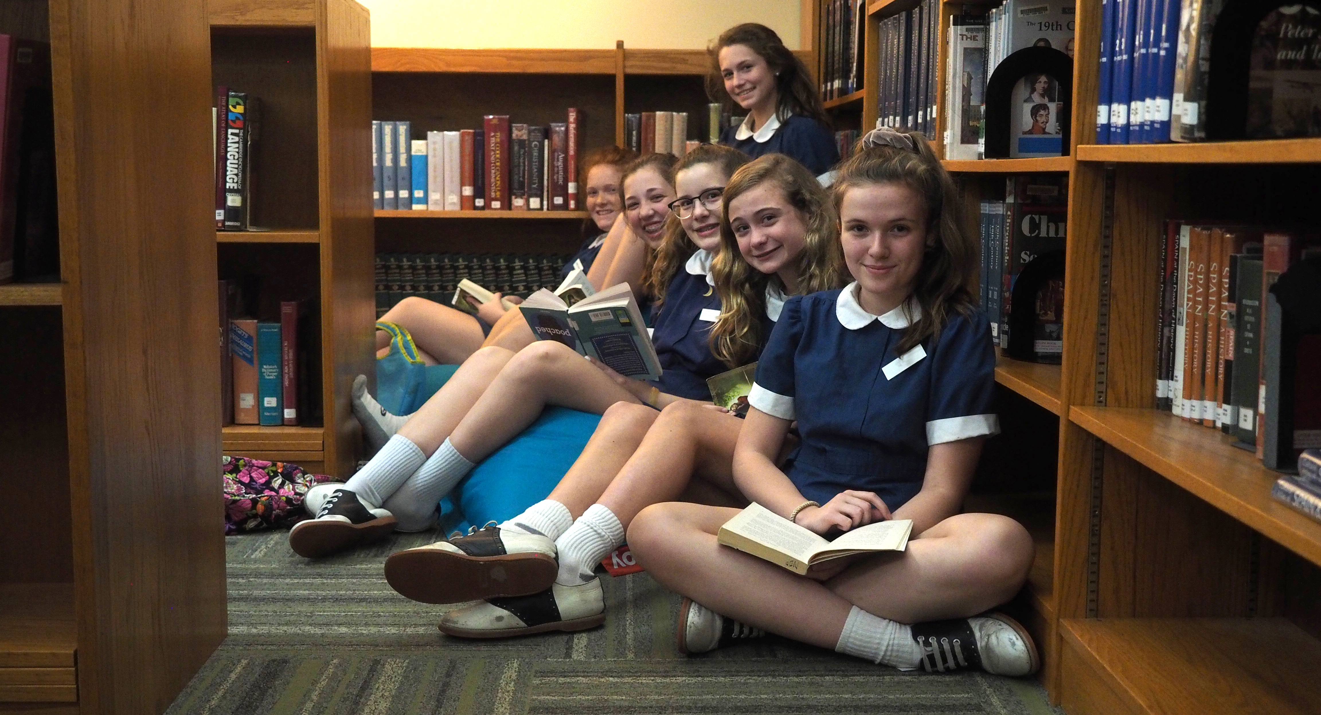 notre dame prep students at the library