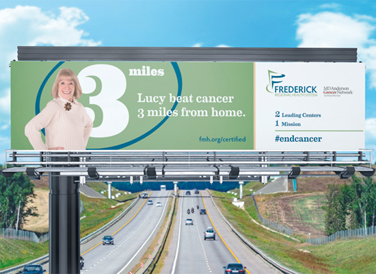 Frederick Health's MD Anderson campaign on a billboard