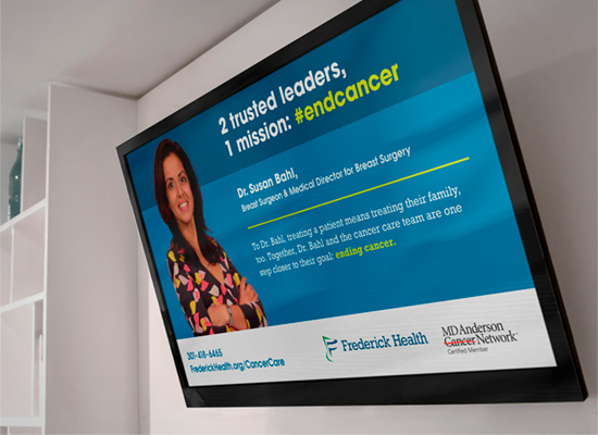 Frederick Health's MD Anderson campaign on a screen