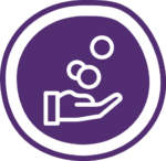 purple hand holding coins icon