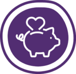 purple piggy bank and heart icon